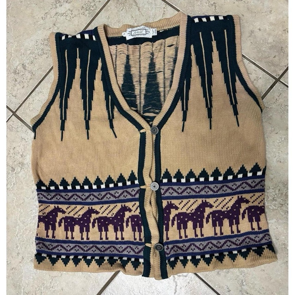 Vintage Sage hand loomed vest Women's Southwestern Horse Print size large